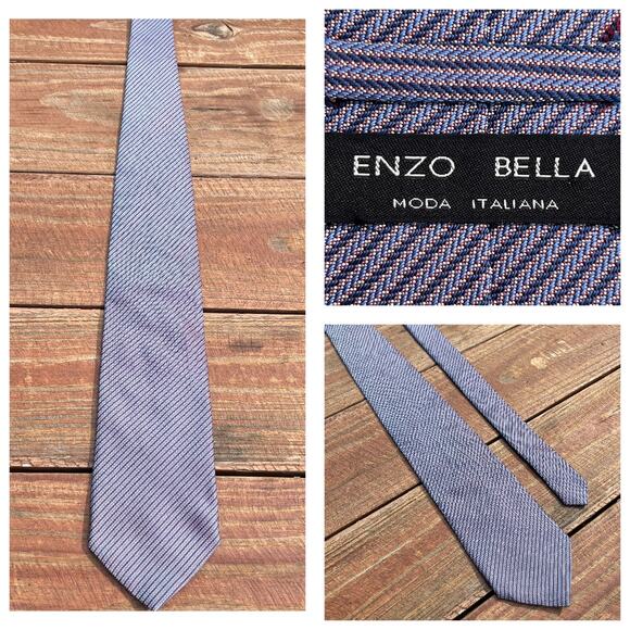 Vintage 90s Enzo Bella Silk Tie Classic Blue Red Iridescent Stripe Made in Italy - Picture 1 of 9